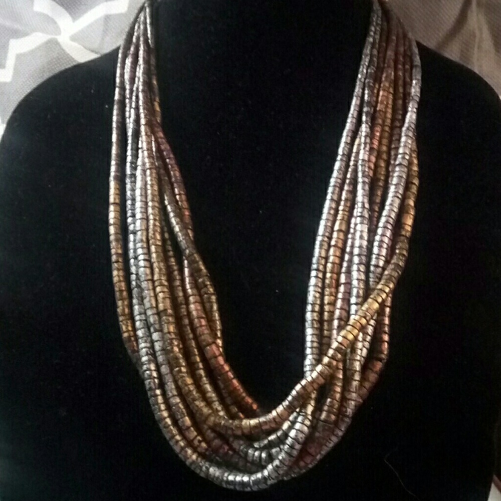 Multi-colored metallic bead necklace